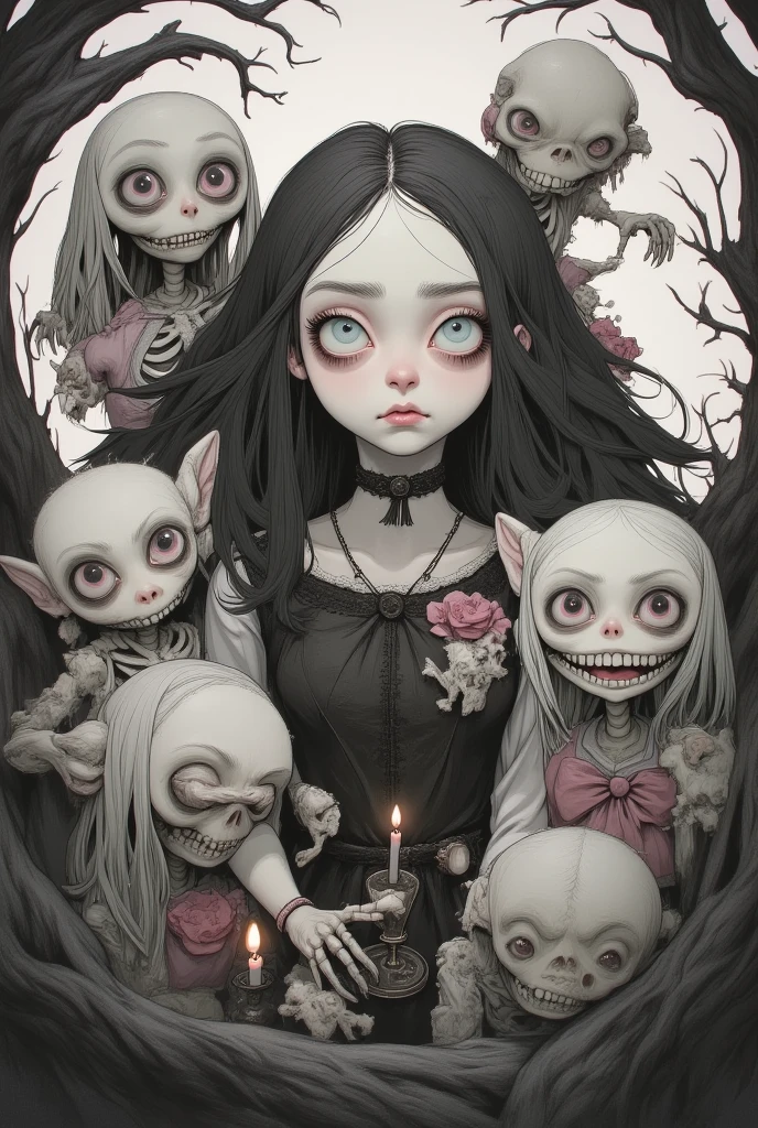 By chelodoy,2 girls, Judy hopps, naked , stockings, sitting on the skeleton dicks, red eyes, glowing eyes, smirk, holding skull, on the graveyard, dark house, night, (detailed face, detailed eyes) one girls is sitting and showing her big ass