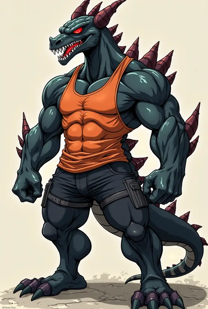 solo, anthro, male, ultra details, T-Rex, ((ultra detailed muscles)), (T-Rex print), black scales, white belly, black spiny scales, bedroom, standing up, bodybuilding pose, bodyguard outfit, black claws, red eyes, slit eyes, slim fit, muscular slim, menacing, sexy, handsome, flirt, ultra detailed slit eyes, pecs, hind leg, tail, looking at viewer, (Masterpiece, by null-ghost, ultra hi-res, 8k), naked torso , black posing trunk, front point of view.