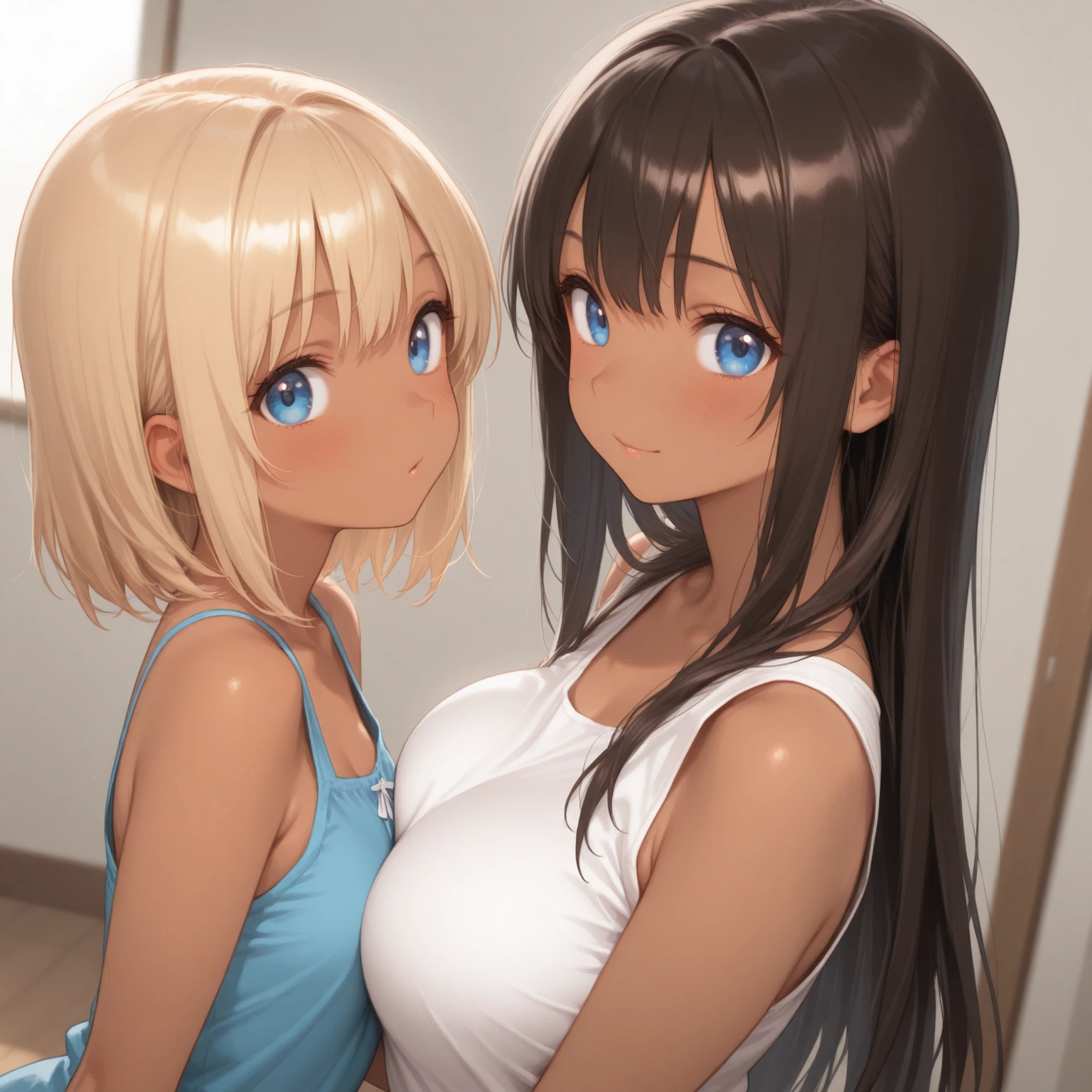 ((highest quality)), ((masterpiece)), (3 girls:1.5), Three cute girls are posing for the camera indoors。, (shirtを持ち上げる:1.3), (three people standing in a row), (Close-up shot from the waist up), (open your mouth and smile:1.3), ray tracing, ((topless)), (), nipple, chest, hair band, head band, hair bobble, blouse, shirt, (high resolution face:1.5), (High definition finger 1.5), ((No panties)), Pussy, No skirts, Asian, Westerners, silver hair, brown hair, blonde, (belly button), jewelry, looking at the viewer, necklace, long hair, short hair, (abs),(written boundary depth), 