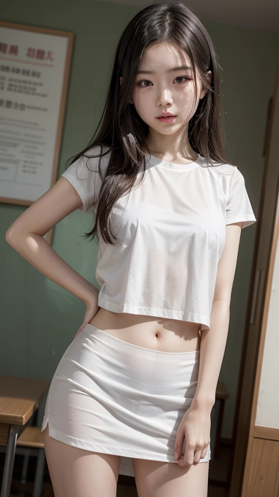 (Ultra realistic), (Illustration), (Increased resolution), (8K), (Extremely detailed), (Best illustration), (Beautiful and detailed eyes), (Best quality), (Ultra detailed), (Masterpiece), ( wallpaper), (detailed face), solo, 1 girl, redhead, looking at the observer, fine details, detailed face, in the dark, deep shadows, discreet, pureerosfaceace_v1, smiling, bust, bathrobe, bath, traces of water, soaked, transparent , ((camel's foot)), ((nipple)), long legs, thin waist, buttocks, ultra-thin makeup, ultra-thin clothing material, ((((pure white t-shirt)))), ((without bra) ), ((without panties))
