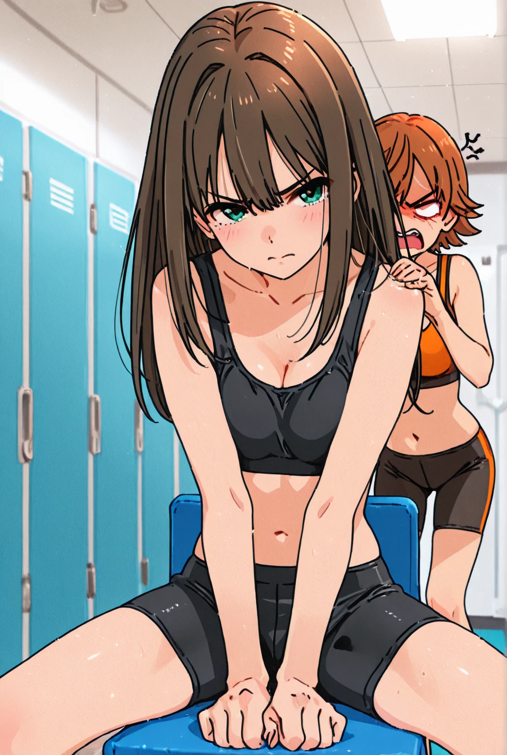 Arafed woman with matching tank top and panties, fille sexy aux yeux marrons, Portrait de Sophie Mudd, cheveux bruns et grands yeux, Selfie d&#39;une jeune femme, Les yeux dans la chambre, violette myers, sans maquillage, maquillage naturel, Regarder directement dans la caméra, Visage avec Artgram, maquillage subtil, Superbe photo de tout le corps, clivage, at the gym