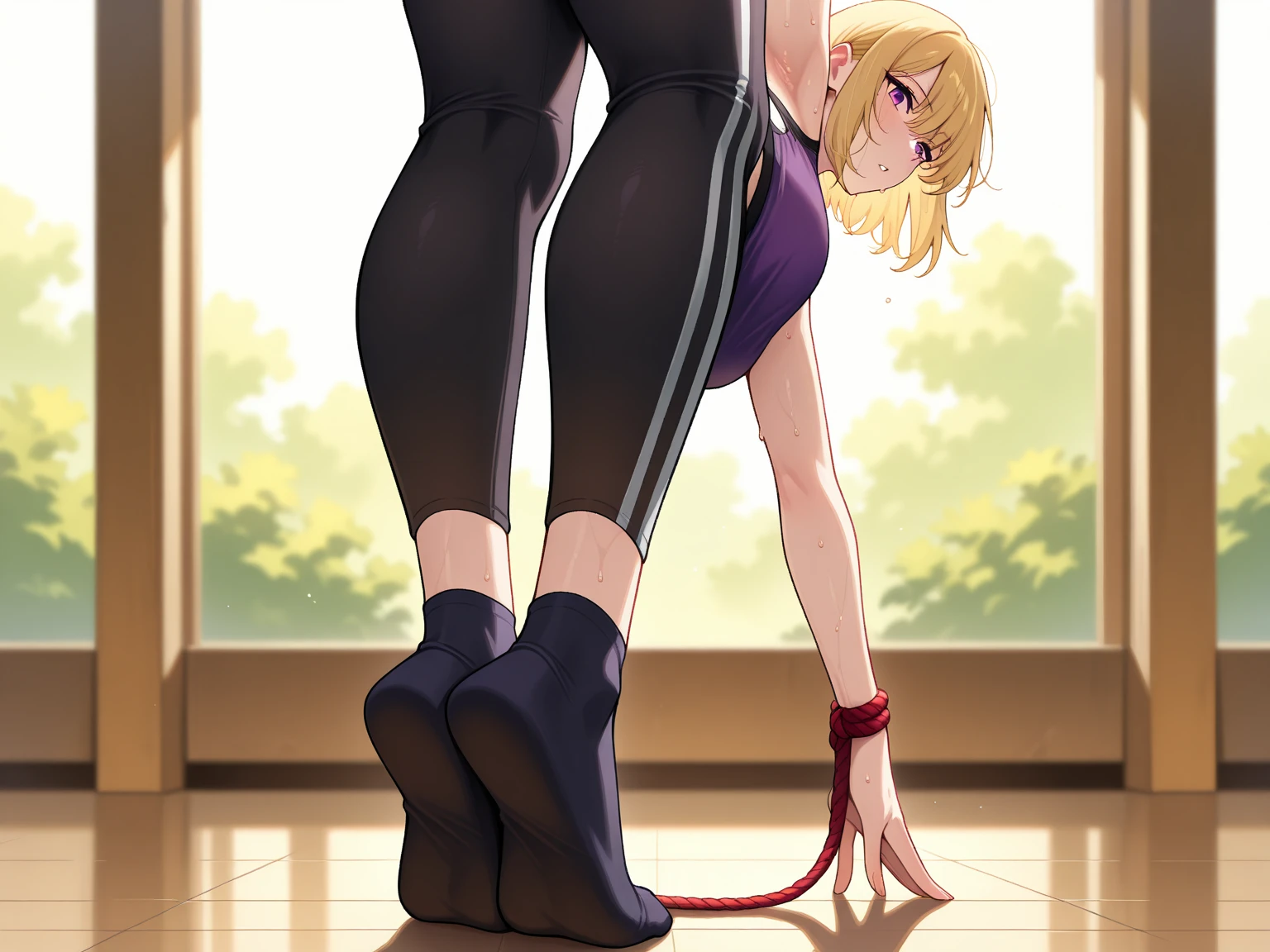 score_9, score_8_up, score_7_up, source_anime, (((he graping her breast))), sex from behind, standing sex, bent over, ((((motion lines)))), vulgarity, (((wrestling ring)))), ((1shota boy,tall stature)and(1petit girl)), (hetero), (height difference), ((((1petit girl,short stature)))), ((((girl is 130cm)))), (slender body:1.4), (long hair, french braid),straight hair, blonde hair, light blue eyes, ((((flat chest)))), covered navel, collarbone, pale skin,shiny skin, ((She wears military uniform, black pantyhose)), ((((ahegao)))),(rolling eyes:1.4), (trembling), (cum on clothes:1.4),cum on body,excessive cum,cum facial,bukkake,cum on hair,cum in pussy, clothing aside, clothed, text, BREAK (1shota boy,tall stature:1.4), ((((boy is 170cm)))), small penis,he looks smug,