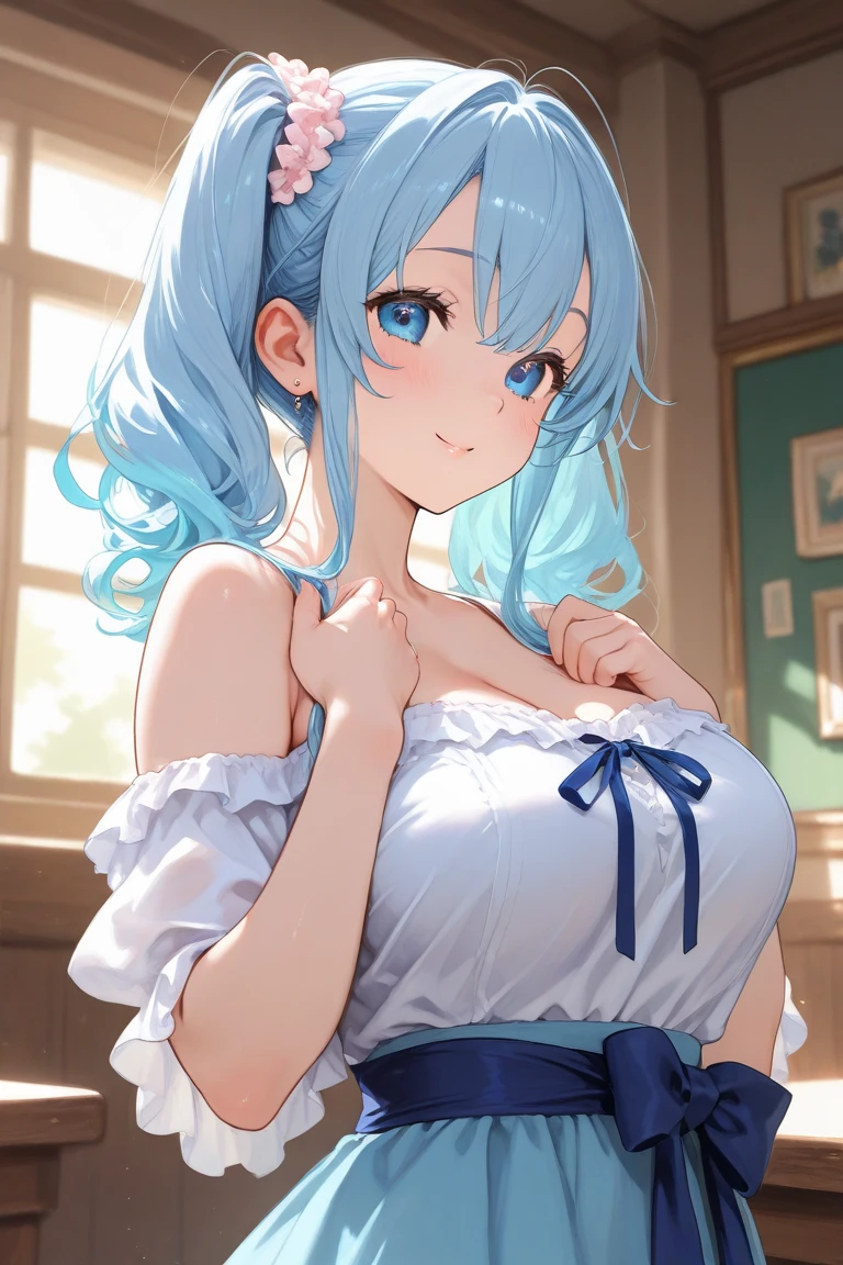 Anime Kawaii sexy Perfect Slim sensual body large breast and huge thighs, An intricate and highly detailed illustration of anime (Young girl). (((work of art))),(((high resolution)))、(((8k)))、(((face perfect)))、(((korean idol)))、25 years old, (yoga pants), Look to the camera, ((high quality eyes)), high quality face, detailed texture, rug, in this
