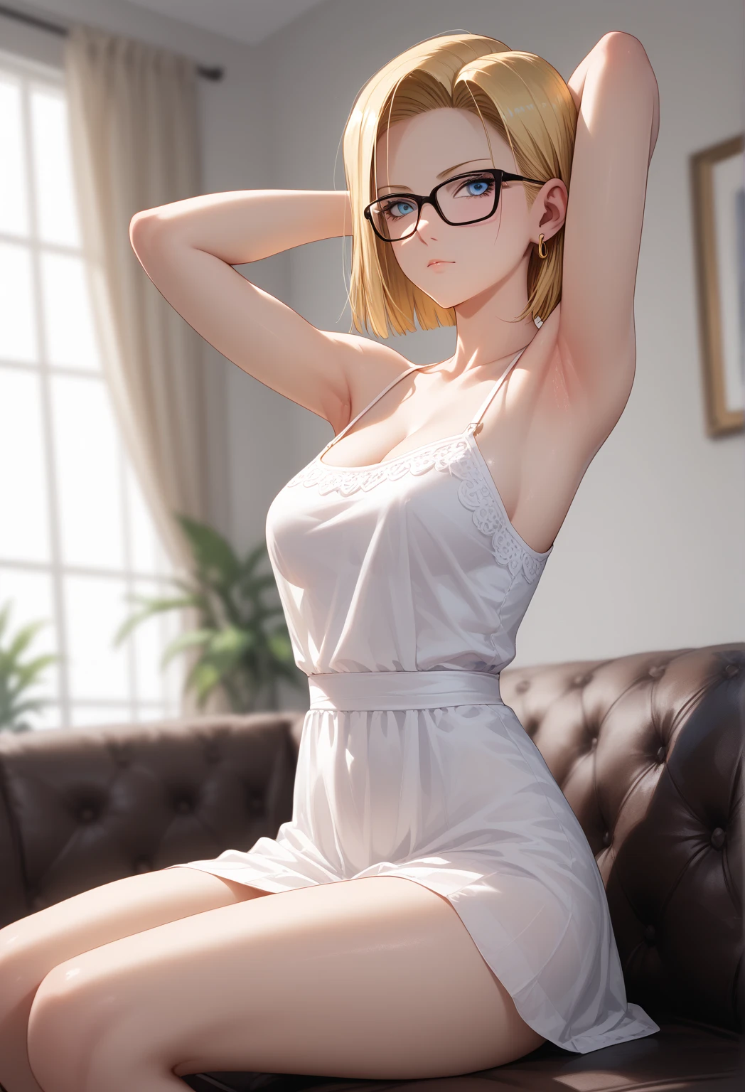 masterpiece, best quality , delicate girl, cute face, , nude, , tits,  short hair, glases