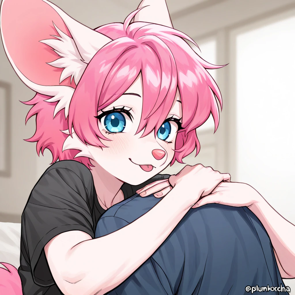 score_9, score_8_up, score_7_up, score_6_up, score_5_up, score_4_up, BREAK, 1boy, 1boy1boy, necoarc, lit pupils, cat ears, blonde hair, red eyes, :3, turtleneck, blue skirt, pleated skirt, pantyhose, brown footwear, highlight thighs, outdoor, thick thighs, NSFW, cute male, holding penis, licking penis, penis, penis grab, tongue, tongue out, fellatio, erection, thick boy, wide hips, femboy, precum, top down bottom up, pov crotch, pov, on bed, inside a room, near a window, ass bigger than head