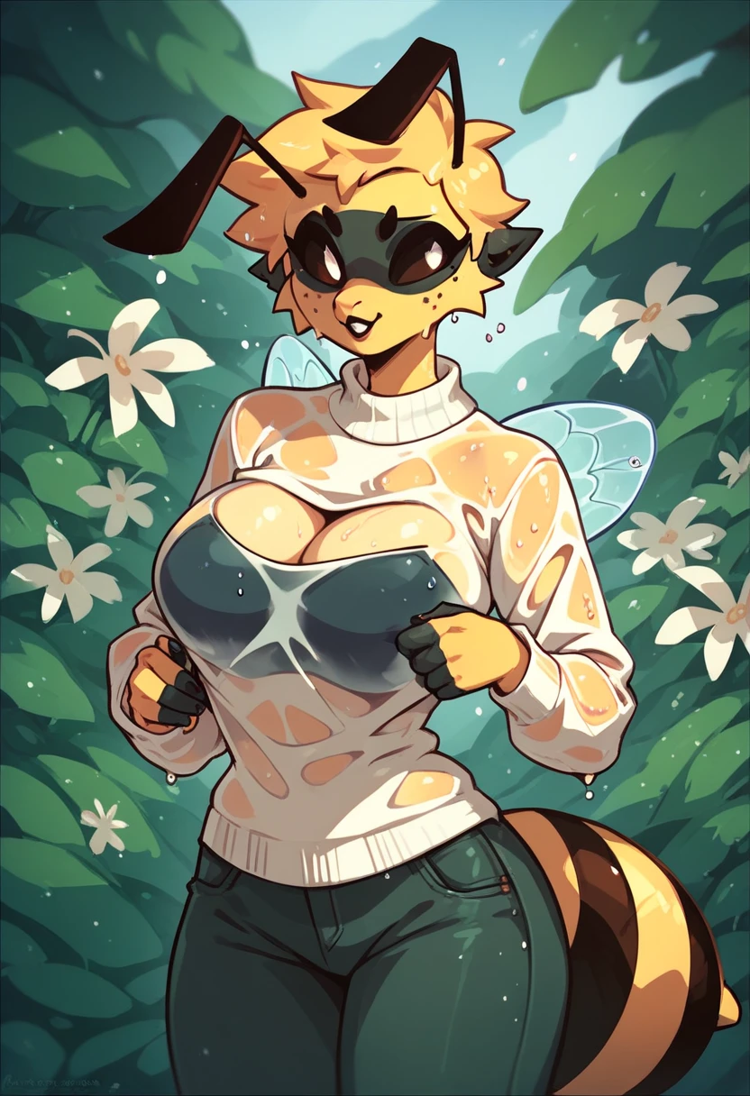 1 queen bee, more bigger breasts, wet sweater, without pants, just the sweater