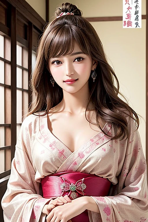 (超High resolution, masterpiece, Anatomically correct, Textured skin, Super Detail, Highest quality, High resolution, 8k, Front light:1.2, bloom, Perfect dynamic composition), ((24-years-old, Cute and sexy woman)), (Sexy Face, Round face, Distant eyes, Gentle eyelids, Thin eyebrows, Gentle corner of the eye), (Gal Makeup:1.0), (eyeliner), (Totally captivates you), (Eyes that feel erotic), (A taste of beautiful eroticism), (Too cute beauty), (Light blonde hair), (Long Hair, Curly Hair, bangs, Smooth Hair), ((She is wearing a rainbow-colored cheongsam with intricate and luxurious embroidery and gradient sleeves., Shiny satin fabric, Long slit cheongsam, accessories, Best body shape)), ((Looking into the camera:1.2)), ((Kyoko Fukada:1.0)), ((Mid-chest, Beautiful chest, Beautiful clavicle)), ((Beautiful and tight waist)), ((Beautiful thighs:1.2)), ((Beautiful ass)), ((Gorgeous and luxurious effects, Background aristocratic society)), ((Captivating smile:1.2)),((Shooting from the side:1.2))