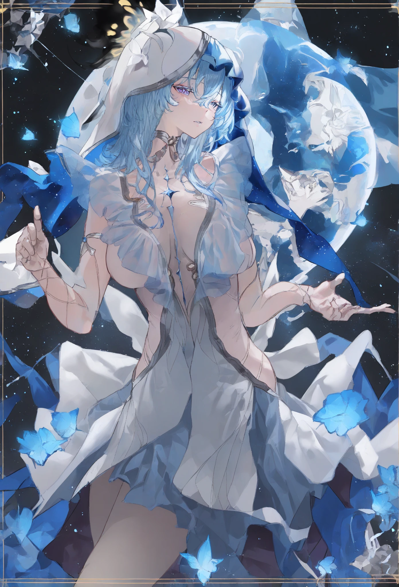 masterpiece, best quality,1girl, a woman, orange eyes, light blue hair, long hair, ringlets, (hair between eyes), despair, innocence, net, captured, off shoulder, crop top, yoshitaka amano character design, style by NTY, lily, morbid, solo <lora:PsychoMode:0.85>, mermaid, mermaid tail, <lora:mermaid-1_mermaid-2--mermaid-3_mermaid-4--retro_ham_avas_jun_rifl--09-01:1>