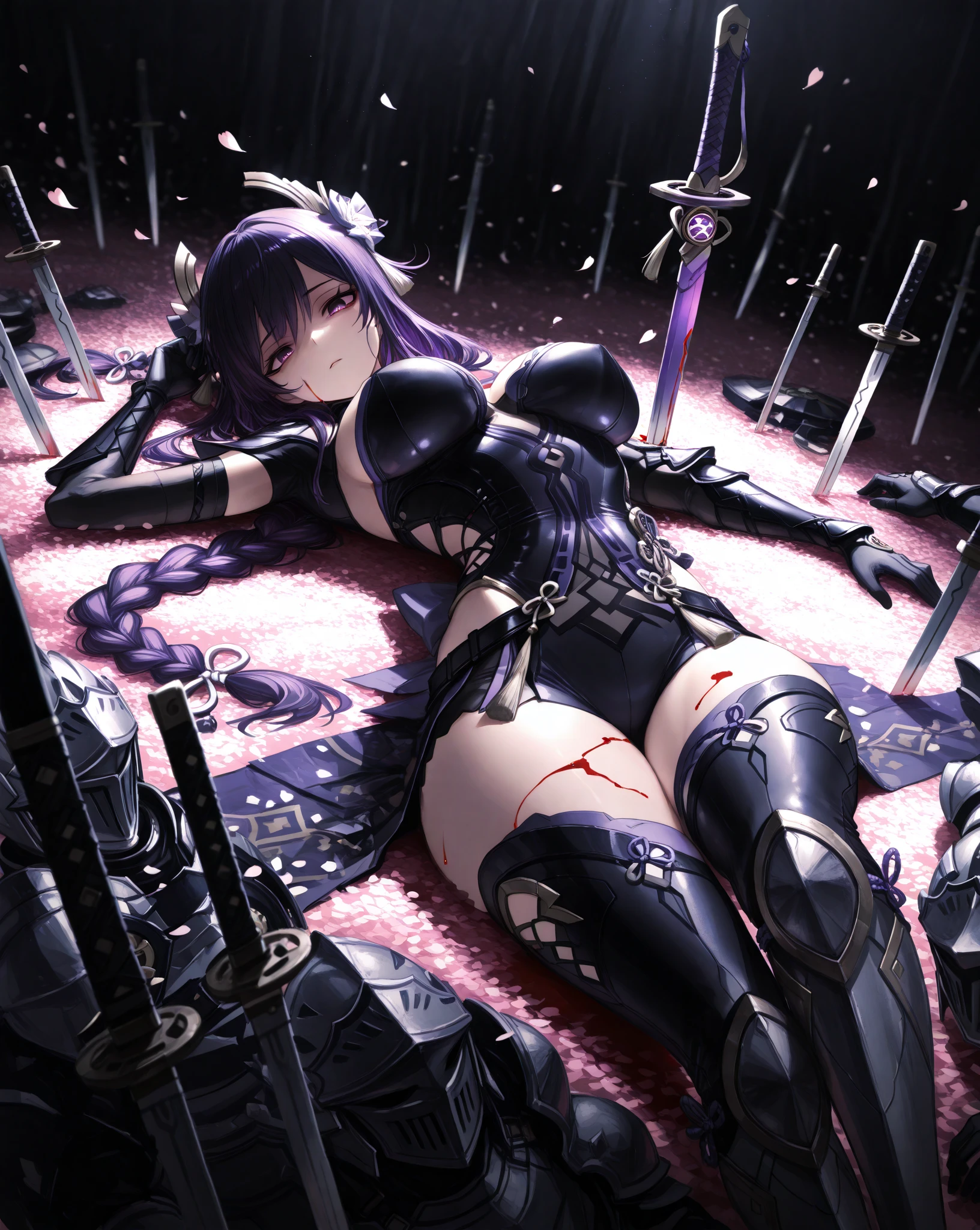 Silver hair, long hair, (((Jeanne d'Arc Alter))) Big breasts, navy blue bikini, lying under a parasol at the beach in summer