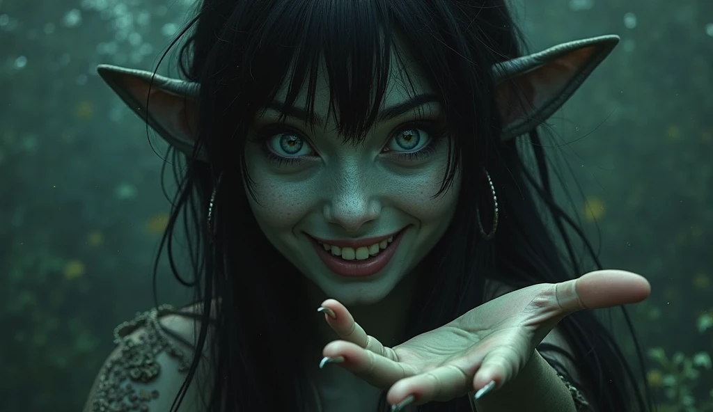 (A portrait of one beautiful and obscene female alien who is a young teenager:1.4), ((There is a female genital-like organ in the middle of her forehead:1.8)), (realistic face:1.2), (Numerous award-winning masterpieces, with incredible detail, textures and maximum detail), artistic photography, midnight aura, unreal engine 5, Ultra Sharp Focus, art by Amano Yoshitaka, ArtGerm, Roisch, intricate artwork, ultra realistic realism, high resolution, High freshness, drawing faithfully, official art, Unity 8K Wall paper, ultra detailed artistic photography, dream-like,tumult Creation of fantasy, ominous dream Snail, (biopunk nautilus:1.3),Thrilling color schemes, seductively smiling, Amazing mutation, well-proportioned body, goddess of the deep sea, fractal, Geometric pattern, impossible figures, (translucent white tentacles with luminescent organs:1.4), subtle emerald green accents, (smiling seductively:1.3),(She has the most beautiful face in the history of the universe:1.5), yolandie vesser, (she is looking down at viewers with glowing iridescent eyes with no pupils:1.3), an evil gaze that seduces, cinematic lighting, (Vampire-like long canine teeth can be glimpsed through the gap between the cute lips:1.3), in the hall of hell itself, Sweet breath is exhaling from beautiful lips, ecstatic expression, hypersexual