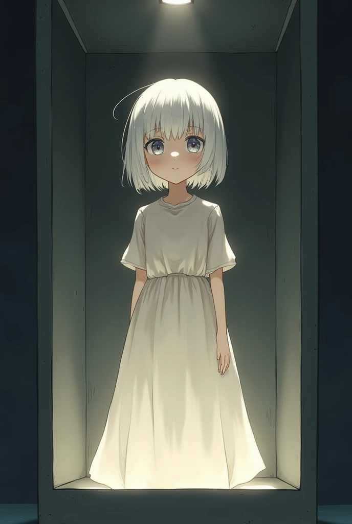 monochrome,masterpiece,illustration, best quality, best aathetic,full body,simple,white one-piece, girl,from front,barefoot,6 years old,standing,
