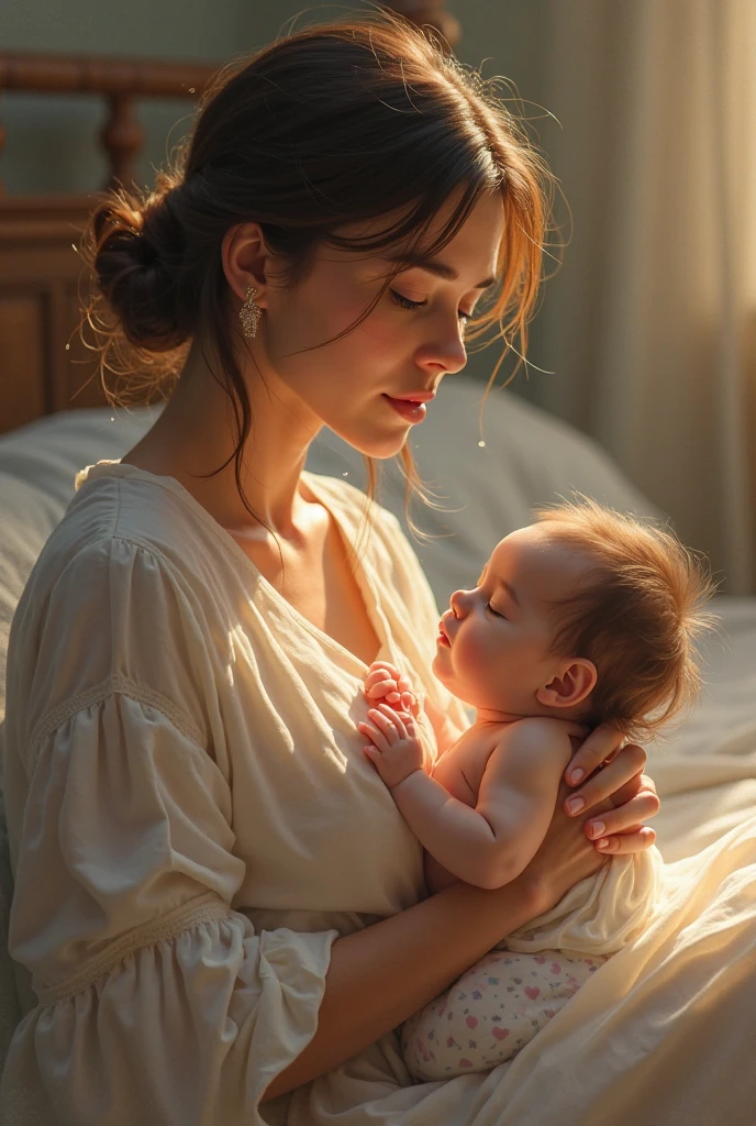 Woman holding newborn baby