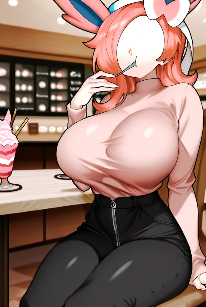 masterpiece, detailed, realistic, young korean woman, bar staff, skinny, (gigantic breasts:1.8), (bursting breasts:1.6), pleased expression, open smile, leaning forwards, (strap top:1.2), (holding dollar bills), crowded bar, (underboob:1.2), nipples