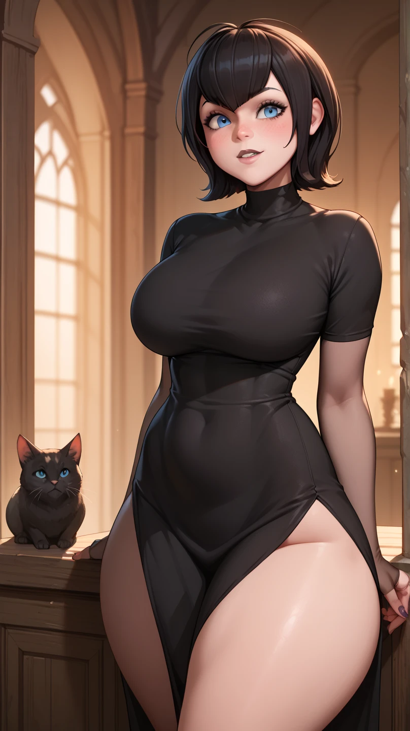 milf with wolf cut hair and fairly large breasts combined with a manhwa art style