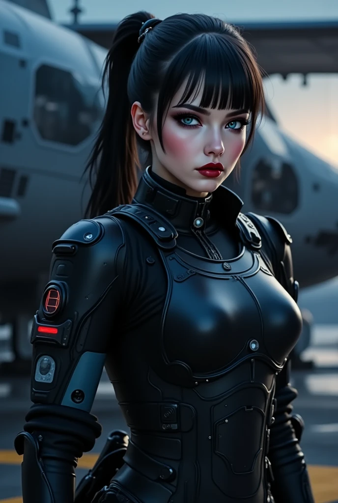 head shot, portrait+ style, Junior officer, girl army soldier scouting alone (night black Camo body Paint) though a alien planet looking for targets of opportunity. High resolution, nighttime shot,