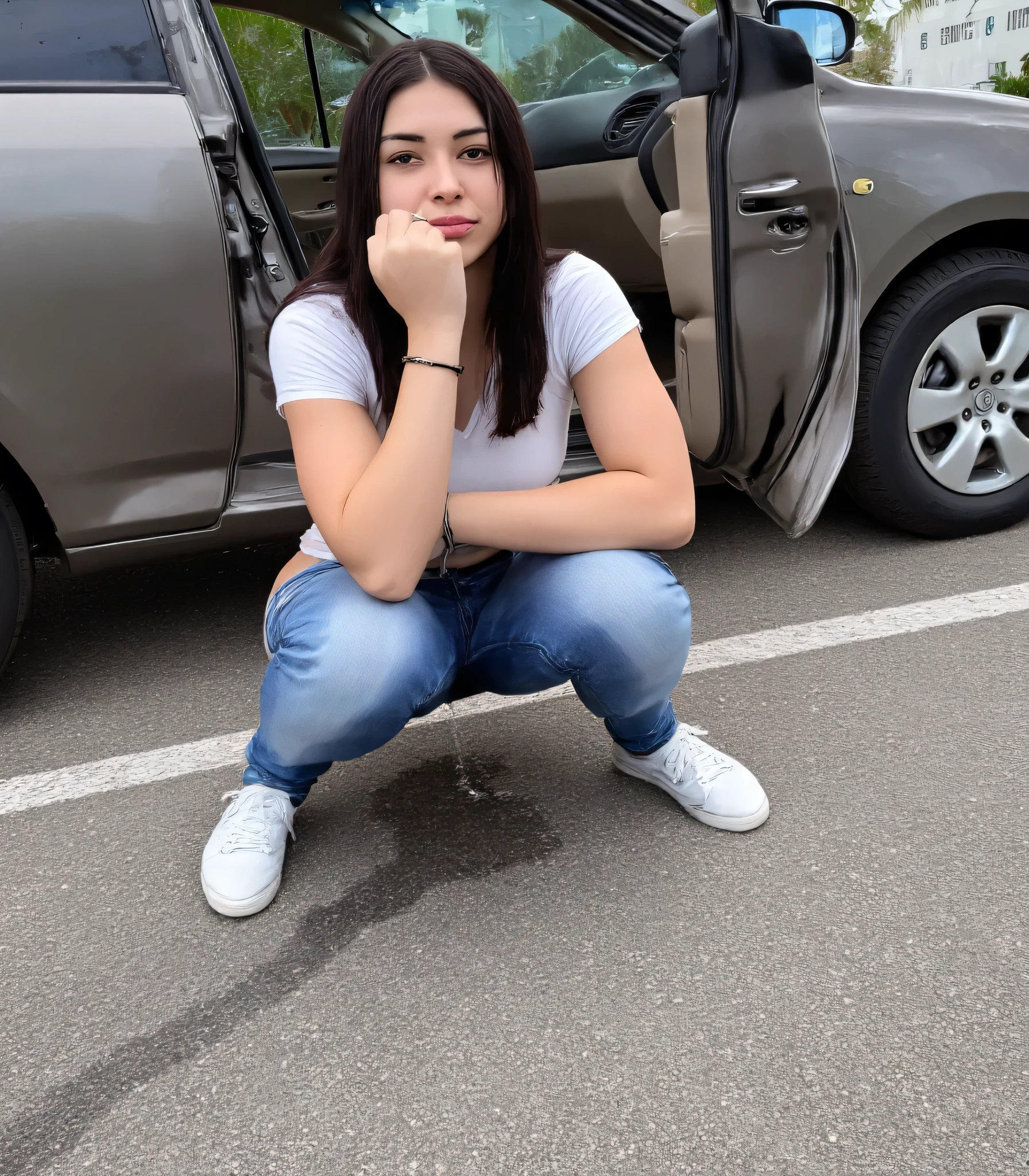 Asian girl having sex with an old man in the middle of the road