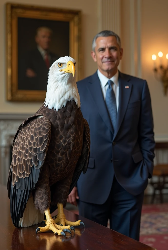 14ft bald eagle beside the President of the United States, in a navy ...