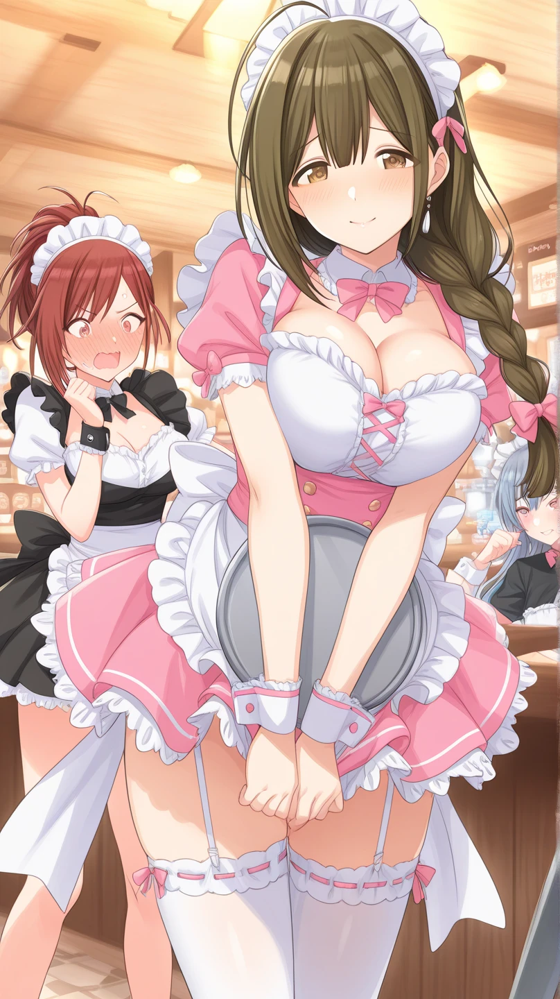JPNIDOL, 1girl in, masutepiece, High quality, Looking at Viewer,bbw、huge-breasted、entranceway、Wearing an apron、meeting、house wife、mami