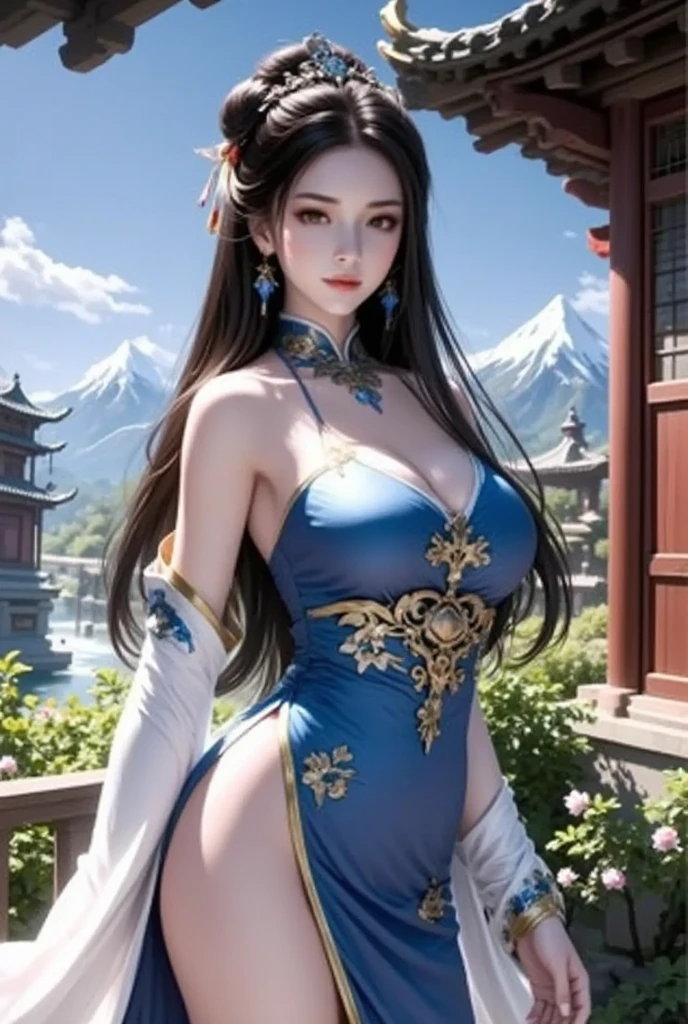 arafed woman in a blue dress posing on a dock, beautiful alluring anime woman, seductive anime girl, [ 4 k digital art ]!!, japanese goddess, 8k high quality detailed art, extremely detailed artgerm, trending on cgstation, artwork in the style of guweiz, digital fantasy art ), by Victor Wang, fanart best artstation