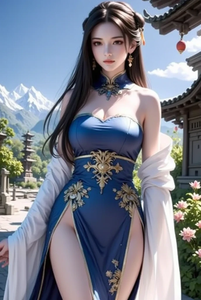 masterpiece, highest quality, Super detailed, Facing the camera, 複雑に詳細なSuper detailed, Realistic, Sharp features, Very detailed, Sharp focus, Perfect Face, Perfect Face, Perfect symmetrical perfect eyes, Perfect Plump Lips, Flexible female form, Cinematic, Film Light, Super detailed, hyper Realistic, masterpiece, Atmospheric, High resolution, Vibrant, Dynamic Studio Lighting, ((Dark Background)), The expression when enduring pleasure, Straight bangs, blue eyes,Cowboy Shot,Sexually aroused expression、A white off-the-shoulder wedding dress with a wide open back and a little bit of her buttocks showing、Her black thong shorts are visible through the fabric、tiara、Buckshot、Small breasts