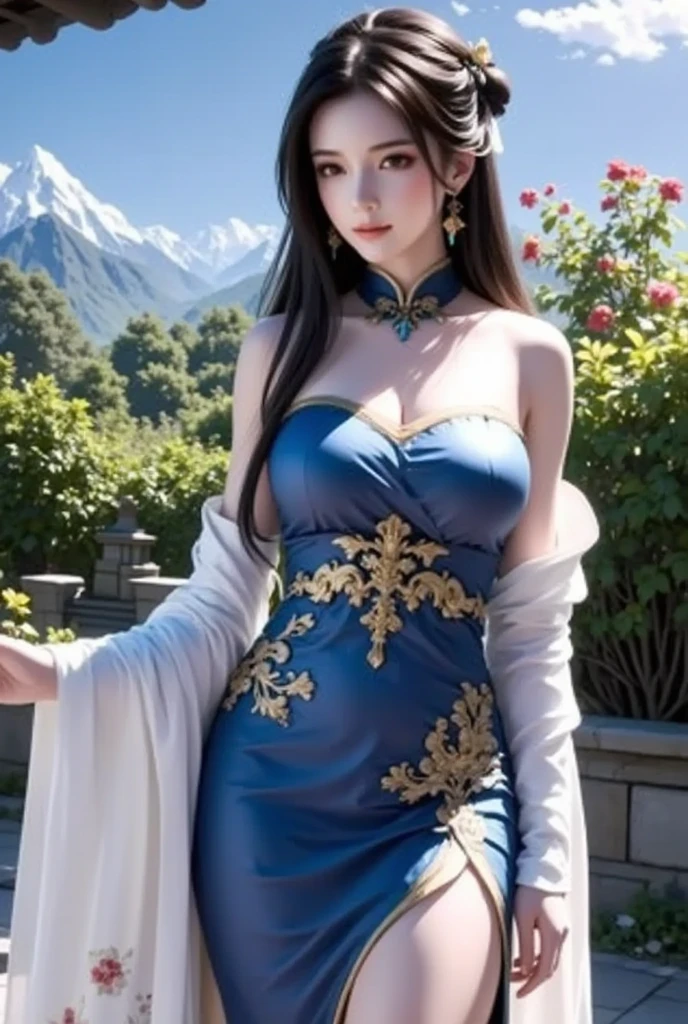 best quality,1girl,20 years old,asian girl,(long curly hair,high leg,breasts,extremely detailed eyes and face,),(stand,looking at viewer,smile),(plant,outdoors,meadow,fresh flower,lavender),hands hidden back