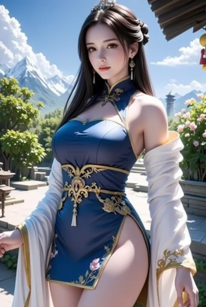 An exquisitely beautiful oriental woman, adorned in traditional clothing, gracefully poses atop the majestic Great Wall of China. The sun sets behind her, casting a warm, gentle glow that illuminates her elegant features. Intricate ink splashes and delicate color splashes decorate the scene, inspired by the Korean style of art. The vivid colors of the setting burst from the page, including the floral background and the clear, sharp focus on the woman's enchanting visage. This panoramic shot captures the tranquility and beauty of this moment, making it a masterpiece of oriental art and an exquisite 8k wallpaper.