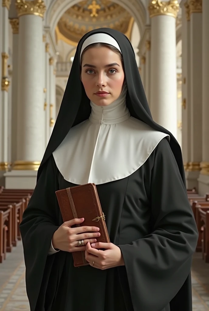 England, 1346. ((((very wide shot)))), A young ((((29-year-old)) Caris Wooler)), attractive, expressive eyes, in a hospital, tidying up the instrumentals. ((((nun nurse clothings from the 1300s, gown)))), ((light chestnut hairstyle of the 1300s))