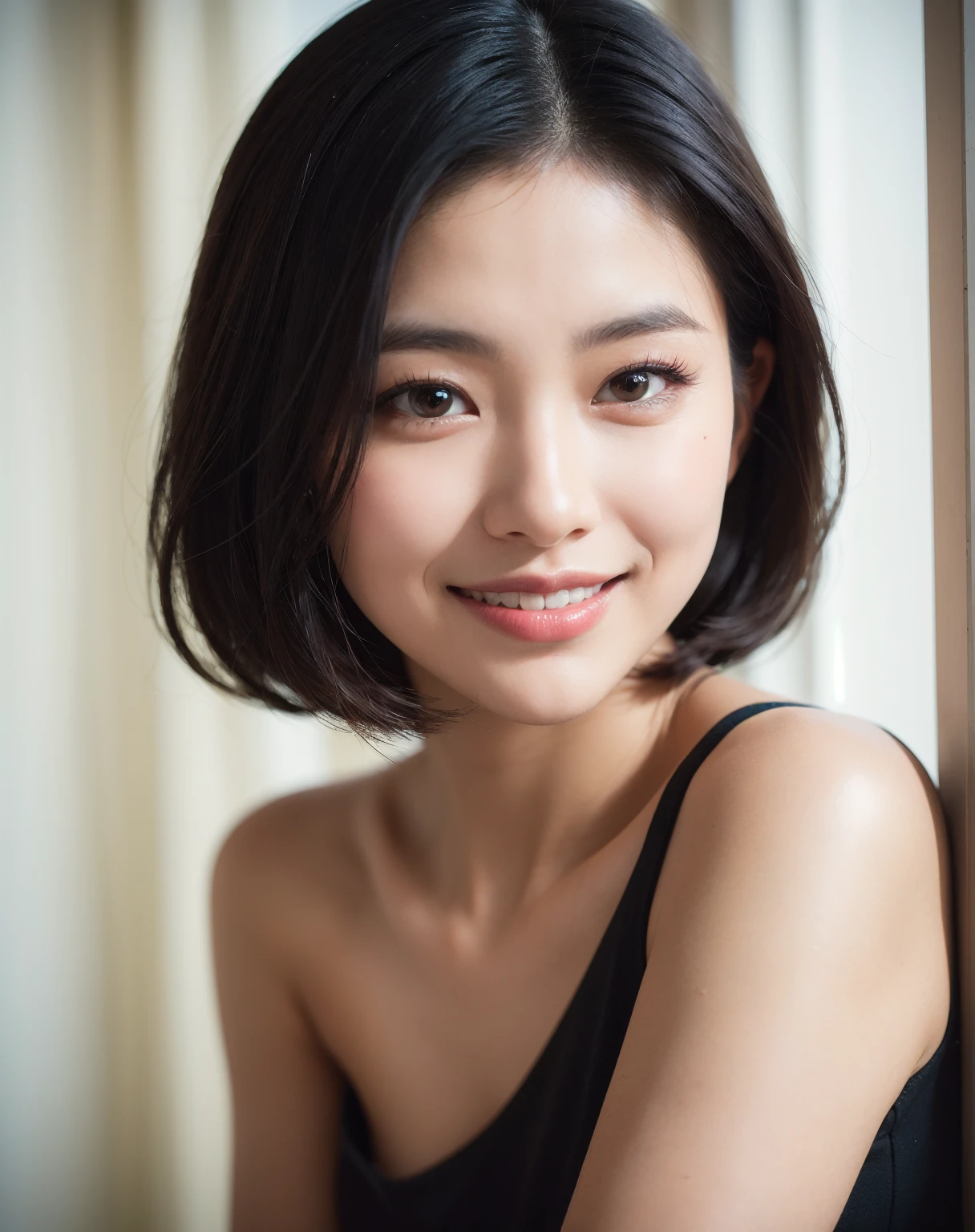 Black Hair, hair tie, Long eyelashes, Round eyes, Light Smile, Mole under the eye, Heart Earrings, Light Smile, shy, Pursed lips, Surrealism, Cast a Shadow, Stereogram, throw, Atmospheric perspective, Depth of written boundary, First Person View, debt/1.8, 8k, Super Detail, Accurate, highest quality, High resolution, highest quality,debtull body