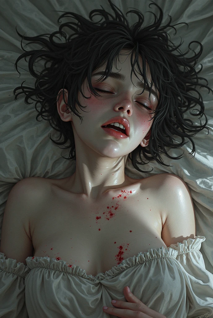 Highest quality, masterpiece, look up, cute,(Horror),(((少女の美しいzombie))),((zombie)),((This girl is dead)),(Being attacked),Trying to bite,(((Bleeding,Injured))),(((Shedding tears of blood))),((Bloodbath)),((口からBleeding)),((Covered in blood)),(A body covered in wounds),((zombieに身体中を噛みつかれた)),((Sexy)),(sexy),((Small breasts)),(Baby Face),(high school girl,uniform),Bobcut,(((Masturbation))),((semen)),Beautiful Style,(((Lower body exposed))),(((Pale skin))),((Sensual look)),(Sexy表情),(Expressions of delight),((fearと快楽の表情)),((Ahegao)),(Dark atmosphere),(Dark atmosphere,fear),((Dim lighting))