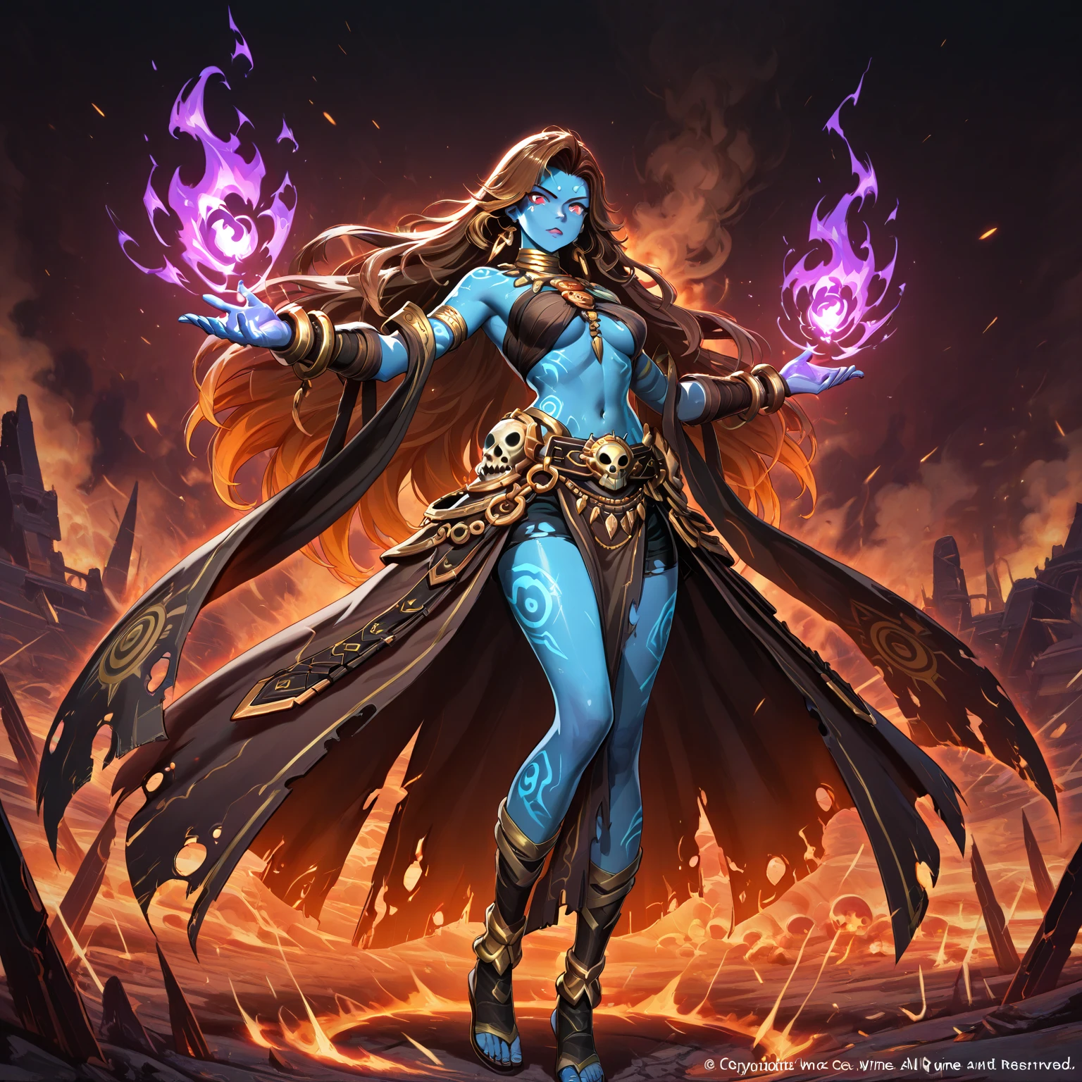 Certainly! Here's a translation of "महाकालाचा कहर" into English that captures its powerful and menacing essence:
**Domain Expansion: "Wrath of Mahakala"**
- **Creation:** This domain, forged by your hands, is a realm filled with boundless darkness and power.
- **Potency:** Upon entering this domain, there are no limits to your capabilities, rendering you invincible.
- **Special Ability:** You can drain your enemies of all their strength, leaving them helpless and vulnerable.
- **Unique Feature:** Within this domain, you can control the flow of time—past, present, and future—all under your command. You can render all plans and powers of your enemies futile.
- **Exit Strategy:** This domain can be closed at your will only, and once closed, all power and schemes of your enemies are permanently destroyed.
**Domain Name:** "Wrath of Mahakala"
"Wrath of Mahakala" establishes you as an indomitable and fearsome force against your adversaries.
