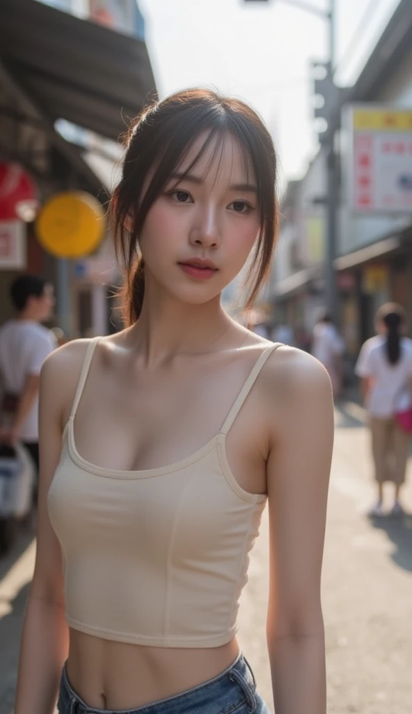 (Hannah Kim) hyper-realistic super-detailed full-length body of a sexy 18-year-old woman with (medium sice breasts:1.3), cup size b, (in a mesh T-shirt and shorts, fashion show), (posing standing on the street (manhattan)), cleavage, many details of clothing, photo session, [:(detailed face:1.4):0.4], long hair, real perfect female anatomy, beautiful abs, beautiful symmetrical face, beautiful natural make-up , anatomically correct hands, perfect facial anatomy, high-quality textures, ultra-photorealistic, sharp focus, contrasting light, accurate rays, grainy skin, intricate detailing, professional color correction, digital art, high detail, depth of field, HDR+ Realistic, Photorealistic, White color correction, Ultra-Realistic, Super Detailed, Intricate Details, Full Color, Volumetric Lighting, High Contrast, Golden Hour Award, Best Photo, fia Professional Photography, 4D Rendering, Octane Rendering, Featured on artstation, behance winner, erte 12k, super sharp focus, 64K, UHD, (highly detailed clothing: 0.8), ideal face looking at viewer, (skin detail: 1), natural light, (direct light: 0.2), 8 mm film grain, photographed with Sony a9 II, 24 lens mm, F/1.8 aperture, deep focus (RAW 10bit), extremely detailed CG Unity 8k wallpaper, (chest out: 1.7), (slimness: 1.2), (narrow waist: 1.2), (leg slimness:1.4), (detail street:1.8), (hyperrealism:1.4), (backlight:1), (sunlight:1), (full length:1.8 ), (rubber: 1.5), Ultra Quality, Unreal Engine 5, HQ, lux, 2160p