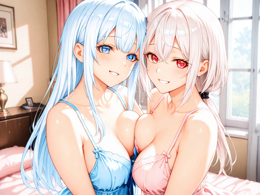 Gray hair, Blue eyes, Ponytail, hair ribbon, medium breast, has lesbian sex,, rubs his labia against a girl,
panties , sits on the bed with her legs spread and unfastens her pink bra , butt looks at the viewer from above,Ledit, leaning forward, (hands behind your back:1,2), first person, nsfw, defiant, nervous, embarrassed, blushing, wants love CHANGE indoors, Class,
break (masterpiece: 1.2), Best quality, a high resolution, обои unity 8k, NSFW , (illustration: 0.8), (beautiful detailed eyes:1.6), extremely detailed face, perfect lighting, Extremely detailed computer graphics, (perfect hands, Ideal Anatomy),