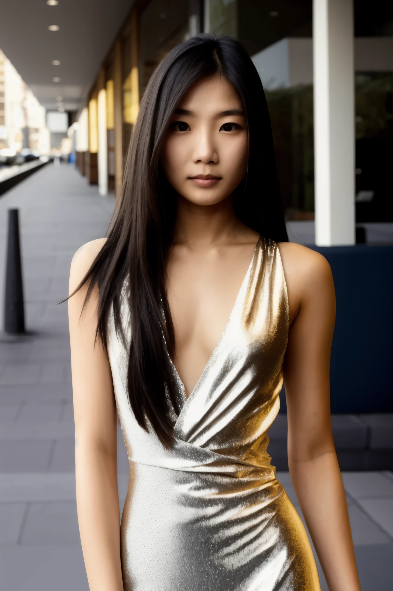 r/Nude_Selfie, front,a photo of an 18-year-old Asian woman named asianbabe, (best aesthetic:1.2) and (best quality:1.2) and (photorealistic:1.4) and (realistic:1.4) and detailed skin textures and detailed skin pores and high skin detail, looking at viewer and facing viewer,(cleavage,sexy dress,downblouse,medium breasts),(upper body),Outdoors, city background, keylight reflection on eyes,detailed iris,detailed pupil, 