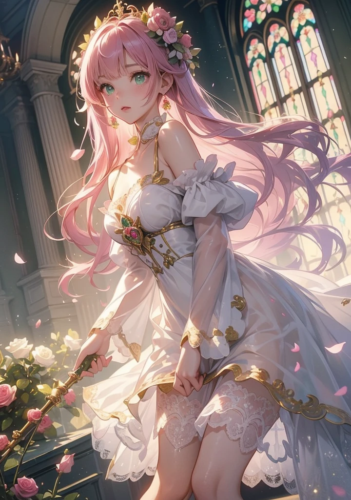 (8K, masutepiece, Highest Quality, Best Quality, Official art, Breathtaking beauty and aesthetics, A highly detailed, The best masterpiece in history that exceeds limits, Breathtaking and beautiful lighting:1.2), (1 Absolute Beautiful Girl, Solo:1.3), sixteen years old, (shiny white skin), (pink twin tail hair, Bangs:1.5), (adolable big pink eyes, drooing eyes:1.5), (Breathtaking Beautiful baiana dress, ruffled dress,  blue lace trim, Cutwork, blue frilled neckline, flared skirt, blue and white dress, layered dress, puffed_sleeves), (bust:1.2), (happy smile, Beautiful smile, Gentle smile, cute smile, innocent smile like an angel:1.2), (Attractive, amazing, Beautiful, Elegant, Luxurious, magnifica, Eye-catching, the ultimate beauty, Supreme Beauty, Superlative beauty, Elegant, Beauty, Graceful, Everyone loves it, Beauty that fascinates everyone, Healed, The highest level of complete beauty, cute like an idol, Stylish like a fashion model, Goddess-like grace, Be loved, cute little, adolable, Look at the camera, cute little pose, Happy), breathtaking scenery, (standing, Breathtakingly beautiful Luxurious spring garden, blue sky:1.5),