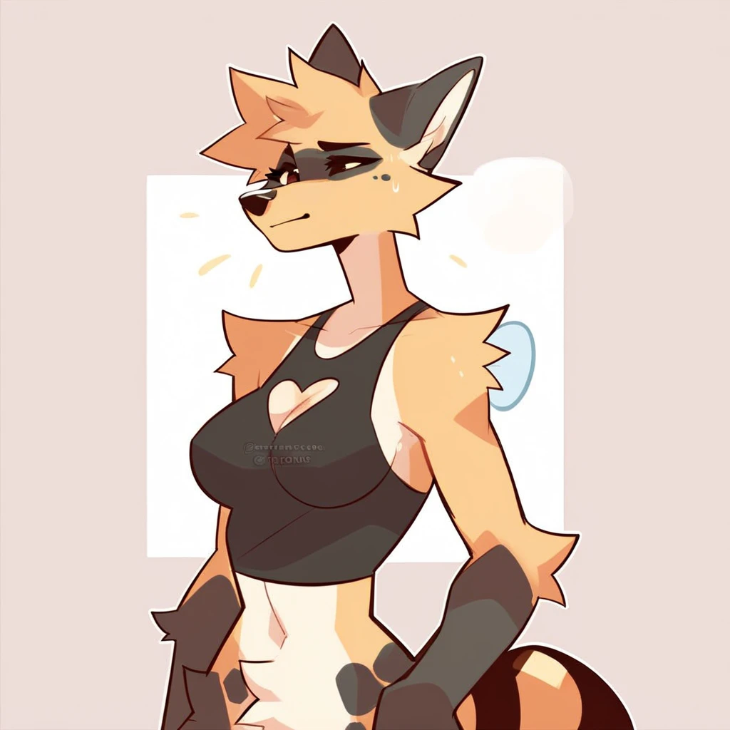fluff-kevlar, by Zackary911, by Kenket, by Kilinah, by fluff-kevlar, masterpiece, best quality, anthro furry:1.3, snout:1.2, anthro:1.3, furry:1.2, solo female:1.2, extremely detailed:1.3, extremely detailed eyes, extremely detailed fur, (((sfw))), leopard, thick figure, curvy figure, wide hips, extremely thick thighs, medium breasts, perky breasts, cat bell, choker, dark purple leg warmers with horizontal stripes, sexy pose, suggestive pose, black beanie, black tank top, black shorts, short magenta hair with long spiky pigtails and white tips, green leopard fur with purple spots, white belly, white chest, white snout, black ears, purple eye color, long thin green leopard tail with purple spots and a fluffy pink tip, small bulge, dark purple eye shadow, white hands, black wrists and forearms,