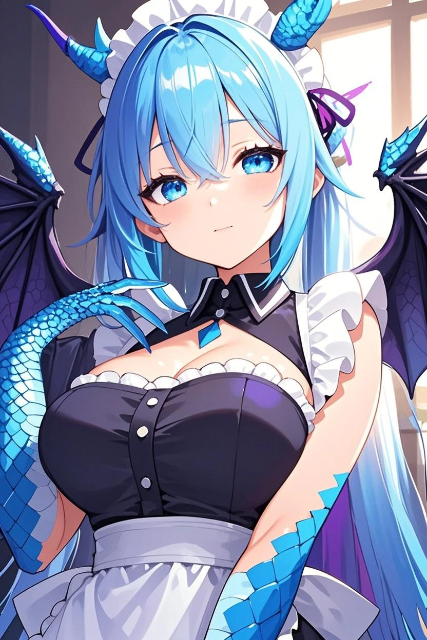 best quality, very aesthetic, ultra-detailed, best illustration, nsfw, 25 years old, devil girl, horns, (blue skin, shiny skin:1.05), Myosotis, fangs, bat wings, black costume, ominous, armpit focus, show both detailed armpits, BREAK (cowboy_shot:1.3), milf, in heat, naughty face, open mouth, portrait,