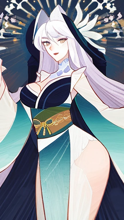 masterpiece,best quality,highly detailed,ultra-detailed,an extremely delicate and beautiful,masterpiece,1girl, solo,kaguya,mature female, long hair, absurdly long hair, third eye,horns, pale skin,white short eyebrows, otsutsuki kimono, floating hair, looking at viewer,huge breast, walking, flipflops