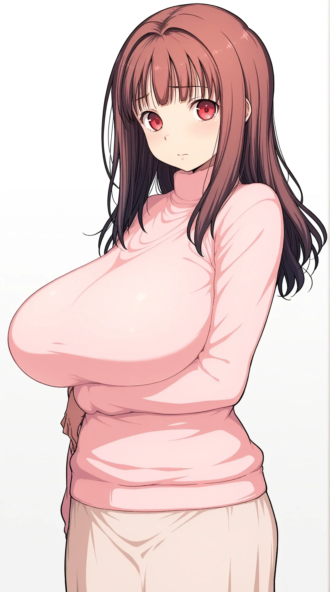SFW, (red hoodie), (gigantic breasts, huge breasts, Big breast), arms behind back, firm breasts, slim waist, curvy figure, (red_hair, (blue_eyes), braids)