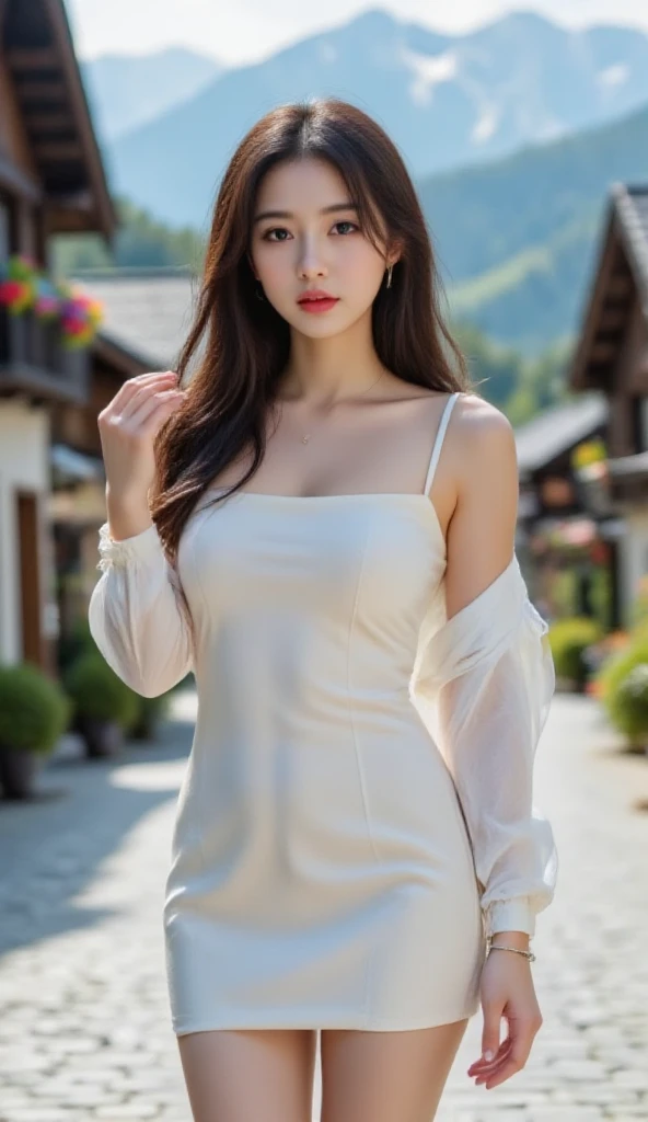 1 Girl,study,Soft Light,Chinese Beauty,Suspender dress,Long hair