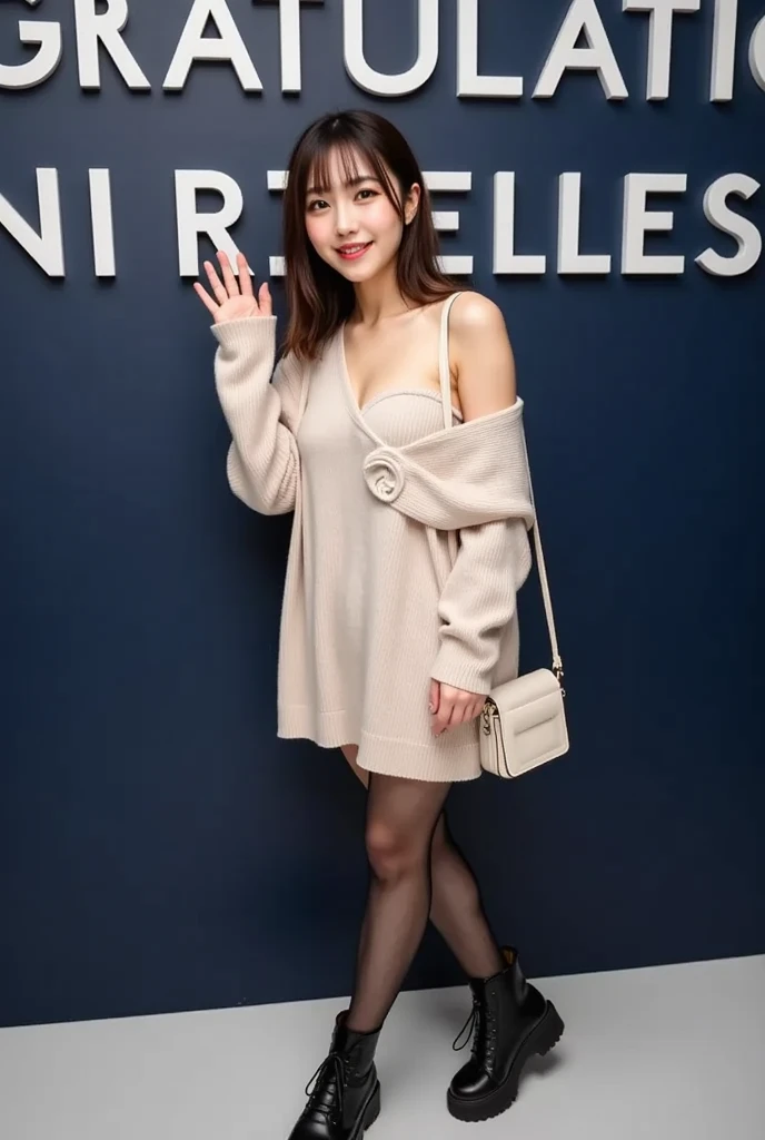 highest quality, Realistic, Very detailed, finely, High resolution, 8k wallpaper, Beautiful woman,, Light brown ponytail hair, Vinegar-wear, Perfect dynamic composition, finelyて美しい目, Realistic , smile, Model Body Type、Earrings,ネックレVinegar-Net,(clock),Beautiful feet,Sitting in an airplane seat、talk、Chatting,Full Body Shot,Smile and laugh,