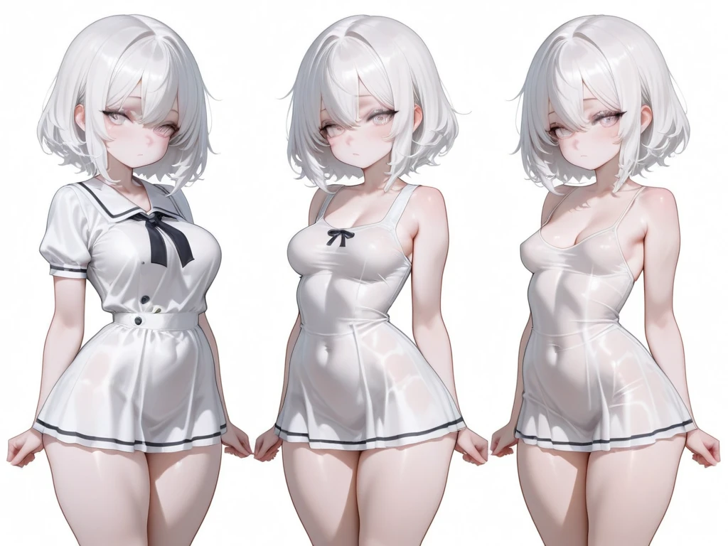 Random posture、mix4、(8k、highest quality、An illustration、Anime Style)、1People Girl、No underwear、See-through、Skin brown、Blonde、short hair、sad