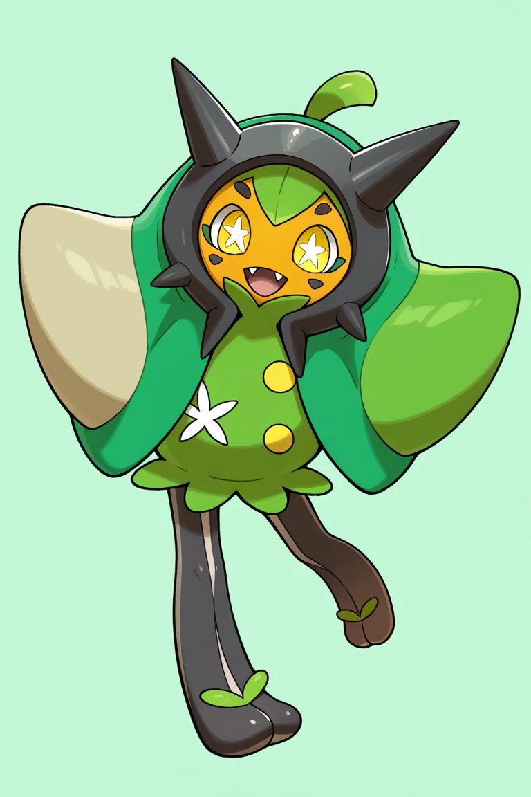 (masterpiece:1.2), (best quality:1.2), 1girl, solo, (full body), looking at viewer, happy, open mouth, BREAK
<lora:Ogerpon-15:1> ogerpon, pokemon \(creature\), black pantyhose, hood, green dress, yellow eyes, fangs, +_+,