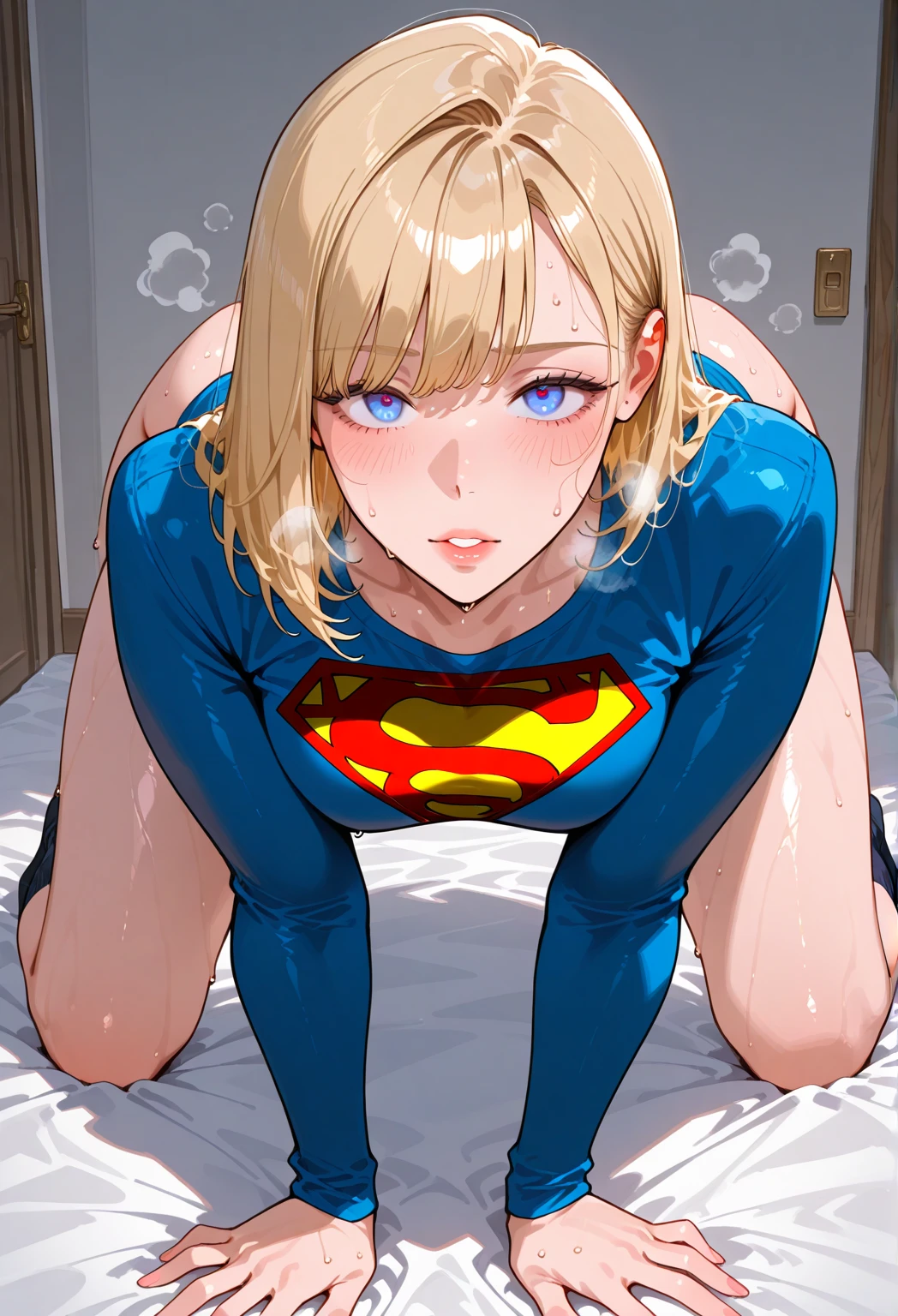 highest quality、complete limbs、Beautiful woman、solo、((brown haired woman:1.4))、((A woman with a tied hairstyle))、big breasted woman:1.3、((Woman wearing supergirl long sleeve leotard:1.3))、skyscrapers at night、nsfw:1.5、(((A woman surrounded by five naked men:1.3)))、men hugging women、(men and women having sex:1.5)、((A man moves his leotard's crotch area and inserts his penis into a woman's pussy.:1.3))、((The woman is crying out in pleasure))、((A woman panting with acme))、insult、gang rape、rape、((The woman's body is covered in semen:1.2))、Semen is pouring into a woman's