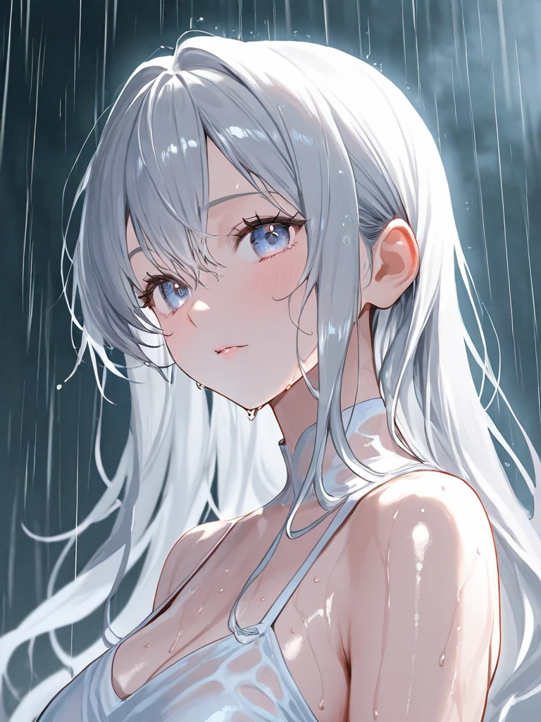 Cute loli，white color hair，nakeness，Take a shower in the bathroom，head looking up，is shy，Be red in the face，Wet all over