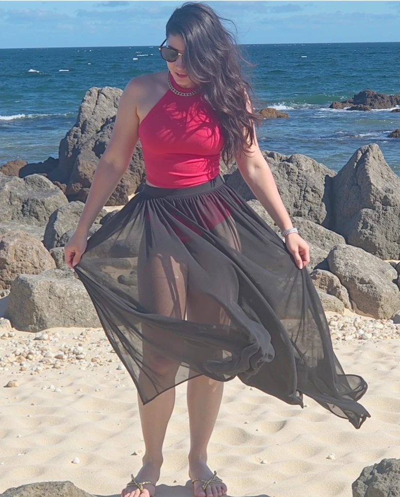 there is a woman sitting on a rock with a laptop, hot pink and black, pink and black, some pink, thighhighs and skirt, ripped pantyhose, tight outfit, vibrant aesthetic, pink mini-skirt, inspired by Lucia Peka, pink and red color style, wearing tight simple clothes, wearing studded leather, pink tight mini-skirt