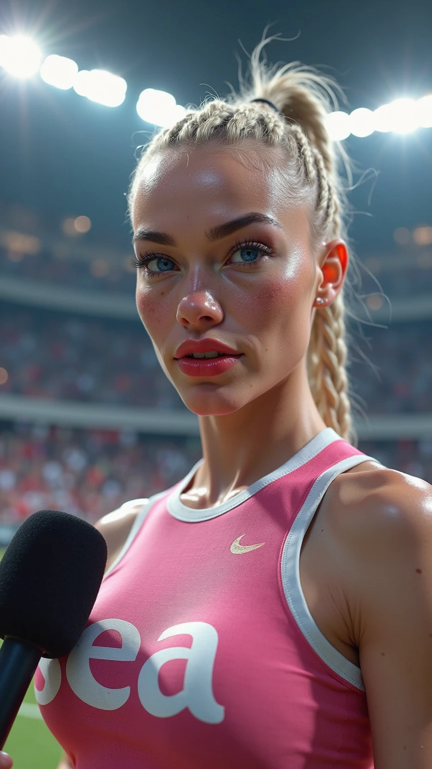 (8k, RAW photo, best quality), (realistic, photo-realistic), Qiyana (league of legends), white long hair, in adidas sport bra, outside on track field, (detailed hands:1.4, detailed fingers:1.4, detailed body imperfections, detailed eyes, detailed legs), photograph f1.6 lens, rich colors, hyper realistic, lifelike, texture dramatic, unrealengine, trending on artstation, cinestill 800, <lora:qiyanaLeagueOfLegends_v10:1>