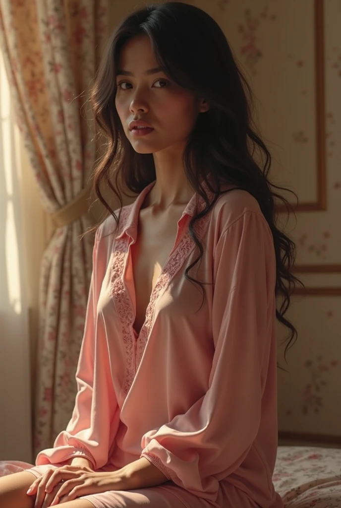 (((HD photo))), ultra high res.photorealistic:. 1.4, UHD1 girl,beautiful detailed eyes,beautiful detailed lips,extremely detailed face,long eyelashes,medium:oil painting,soft lighting,impressionistic style,red colors,beautifully shalwar kameez dressed,wistful expression,standing with one hand on the window frame,gentle breeze blowing her hair,warm sunlight streaming through the window,green plants visible outside the window,soft curtains framing the girl,peaceful atmosphere,serene and tranquil ambiance