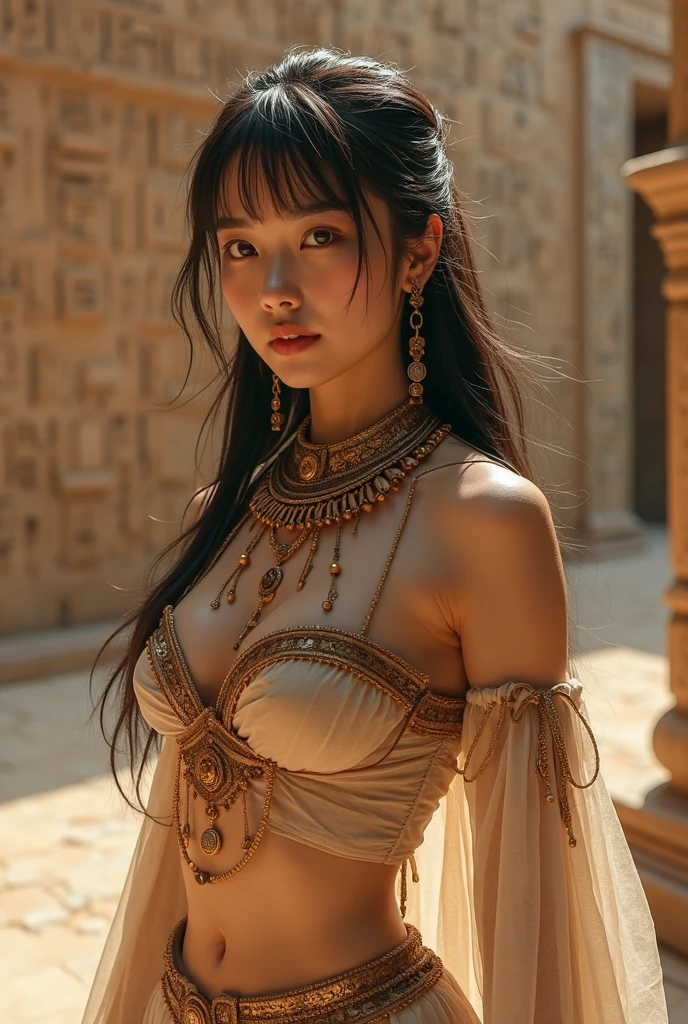 Photo, 8k portrait of a beautiful Mayan woman , brownish skin ,with brown hair, translucent white dress,Photografía digital intrincada, elegant, very detailed, majestic, arte de artgerm y ruan jia y greg rutkowski pintura surrealist  obra maestra, side lighting, beautiful finely detailed eyes:  1.2, HdR, realist, High Definition. Fantasy art style 