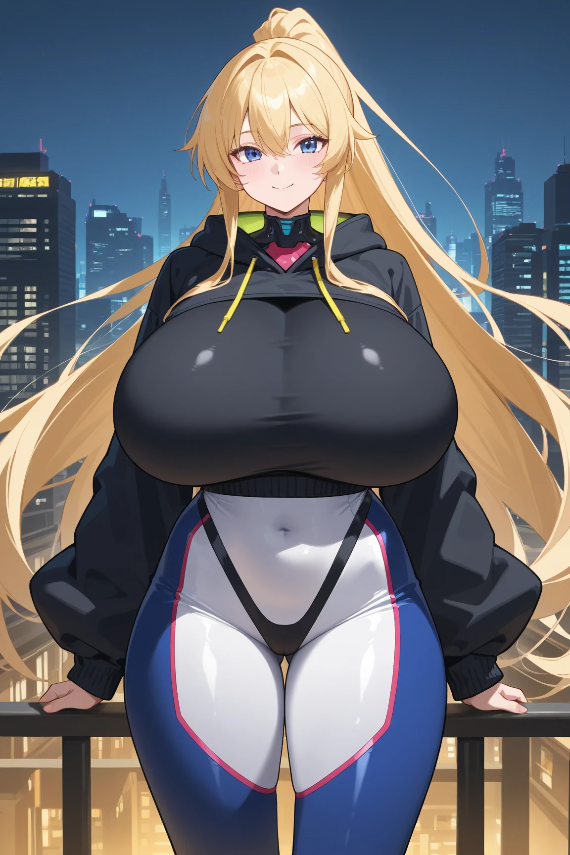 extremely long hair perfect anatomy 1 girl tall solo curvy ((muscular)) hoodie leggings toned body blonde ((nsfw)) ((good hands)) ((good body)) ((glove)) ((thicc)) ((gigantic titask))