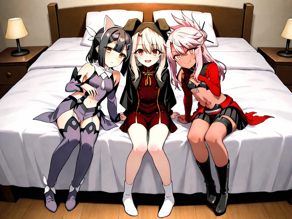 "In a striking 2D anime-style scene, the succubus with long, straight white hair and the pink-haired action anime girl are posed together. The succubus reclines with a relaxed yet commanding posture, wearing a revealing bikini, thigh-high boots, and long gloves, complemented by her bat wings and devil tail. Her red eyes are intense, and her tongue is playfully sticking out. She and the pink-haired girl are holding hands, pushing against each other in a dynamic pose. The pink-haired girl, with her long, flowing hair and striking blue eyes, is dressed in a sleek, form-fitting blazer-style school uniform, with a short skirt and thigh-high socks. Her playful, confident smile contrasts with the succubus's more sinister charm.
The scene blends their contrasting styles, with the background featuring a dreamlike, mystical quality that highlights their combined energy and allure."

